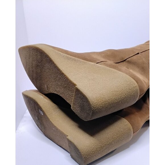 JS-Cassida Brown Faux Suede Over-The-Knee Wedge Boots Size 8.5M With Side Zipper - Picture 4 of 6
